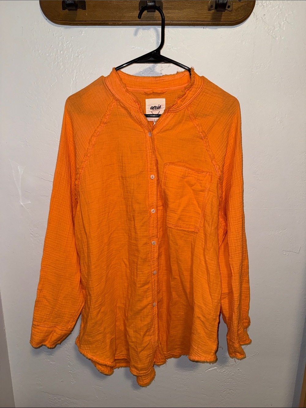 aerie Orange Long-Sleeve Button-Down Shirt